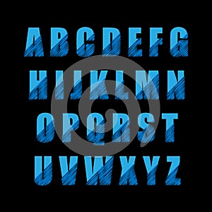 Vector Sketch Alphabet blue colors, on black background