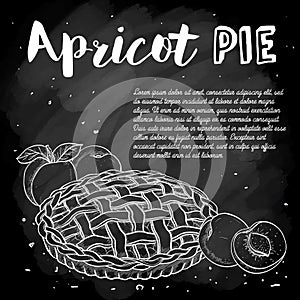 Vector sketch apricot pie reciep, lime art, hand drawn illustration on a chalkboard