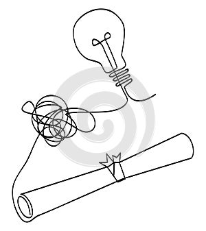 simple vector sketch certificate and bulb lamp single one line art, continuous