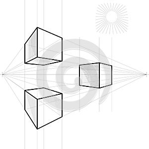 vector Sketch of a cube in perspective photo