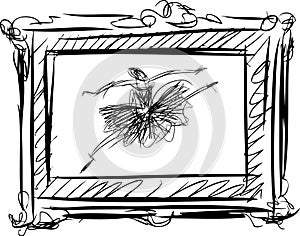 Vector sketch of a dancing ballerina in ornate frame