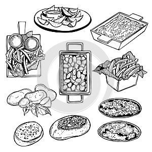 Vector sketch dishes from potatoes