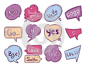 Vector sketch doodle speech bubble with communication phrases