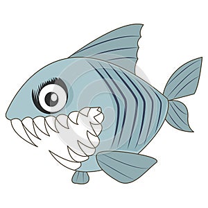 Vector sketch of a fish with big teeth opened its mouth.