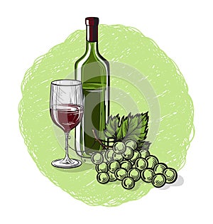 Vector sketch of grapes, wine glass for design