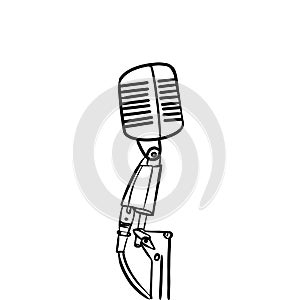 Vector sketch hand drawn microphone silhouette, line art