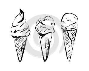 Vector sketch ice cream in cone
