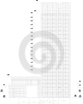 Vector sketch illustration of architectural design of building mall, shopping center and city skycrapper apartment hotel 3