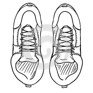 Vector Sketch Illustration - Extreme Hiking Boots. Top View