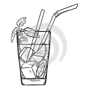 Vector Sketch Illustration - Glass of Mojito