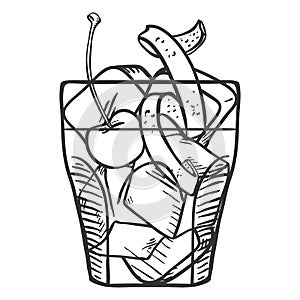 Vector Sketch Illustration - Old Fashioned Cocktail