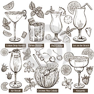 Vector sketch illustration, set of cocktails