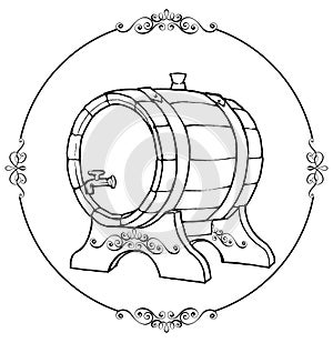 Vector Sketch Illustration of a wooden wine barrel