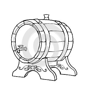 Vector Sketch Illustration of a wooden wine barrel