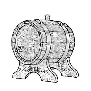 Vector Sketch Illustration of a wooden wine barrel