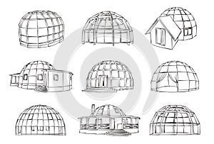 Vector sketch of individual spherical domed house photo