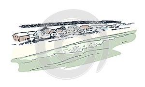 Vector sketch landscape line illustration skyline isolated