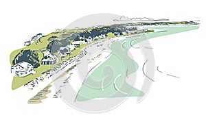 Vector sketch landscape line illustration skyline watercolor