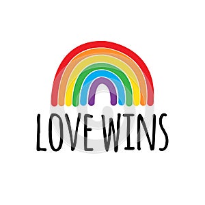 Vector sketch lgbt rainbow love wins lettering