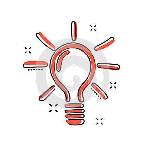 Vector sketch light bulb icon in comic style. Hand drawn idea do