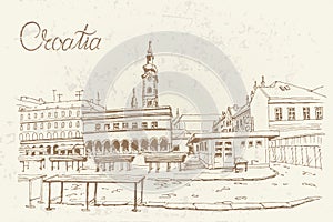 Vector sketch of market in Zagreb
