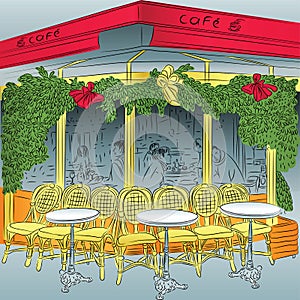 Vector sketch of the Parisian cafe photo
