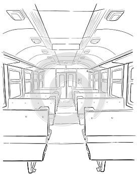 Sketch of passenger train interior.