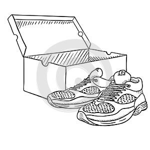 Vector Sketch Running Shoes with Shoebox photo