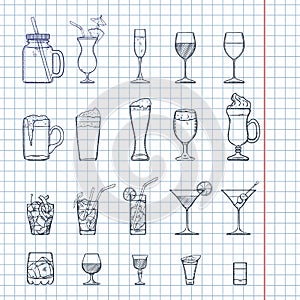 Vector Sketch Set of Cocktails