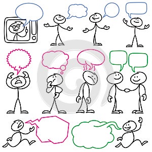 Vector sketch stick figures with blank dialog bubbles