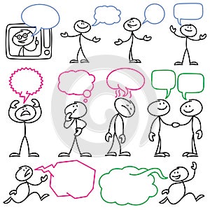 Vector sketch stick figures with blank dialog bubbles photo