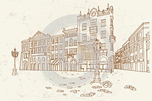 Vector sketch of street scene in Lviv, Ukraine