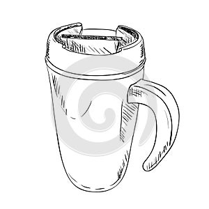 Vector sketch of thermo cup with handle