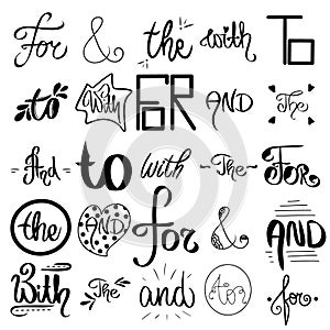 Vector sketched ampersands and catchwords. Decorative calligraphic detailes. Big collection of black, white handsketched set