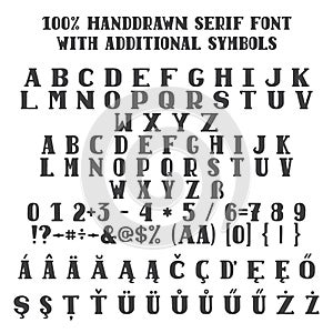 Vector sketched handdrawn font with additional symbols