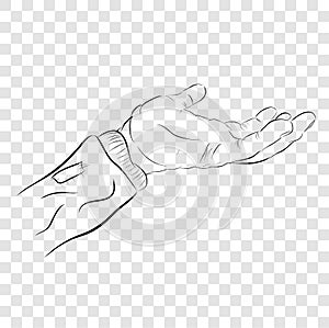 Vector Sketchy Gesture Left Hand of poor man, Ready to Receive or Give Something, at Transparent Effect Background