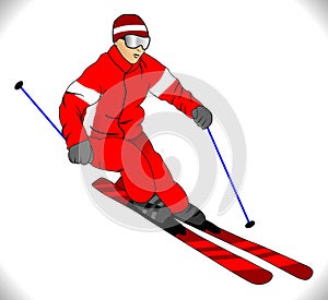 Vector skier in red