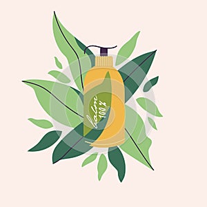 Vector skincare cosmetic illustration with flying leaves background. Natural cream.