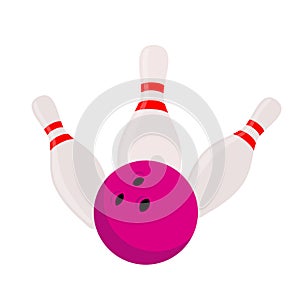 Vector skittles with bowling - strike. Sport equipment. Cartoon flat style