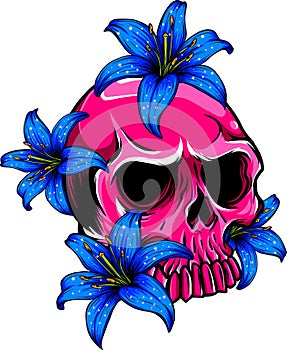 vector Skull with beautiful flower roses in vintage style isolated vector illustration