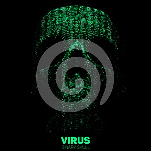 Vector skull constructed with green binary code. Internet security concept illustration. Virus or malware abstract