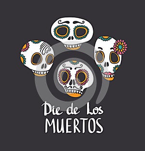 Vector skull set, Mexican day of the dead