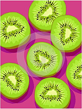 Vector slices of kiwi on magenta background photo