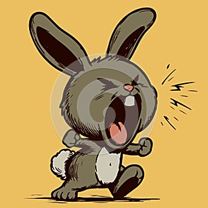 Vector of a small angry bunny screaming with his mouth open. Cute rabbit cartoon character being upset.
