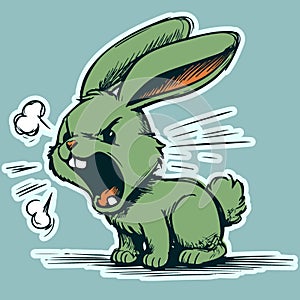 Vector of a small angry rabbit screaming with his mouth open. Cute bunny cartoon character being upset
