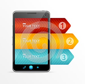 Vector smartphone with infographic option banner