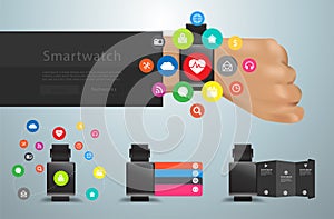 Vector smartwatch social media networks user interface icons kit