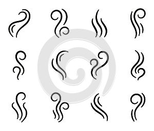 Vector smell icon. Set of smoke, steam, vapour illustration