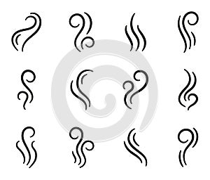 Vector smell icon. Set of smoke, steam, vapour illustration photo