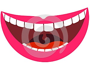 Vector smile, wide open mouth. Design element in flat style.